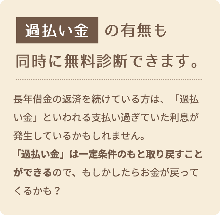 過払い金の有無も同時に無料診断できます。